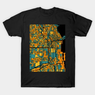 Chicago Map Pattern in Orange & Teal T-Shirt